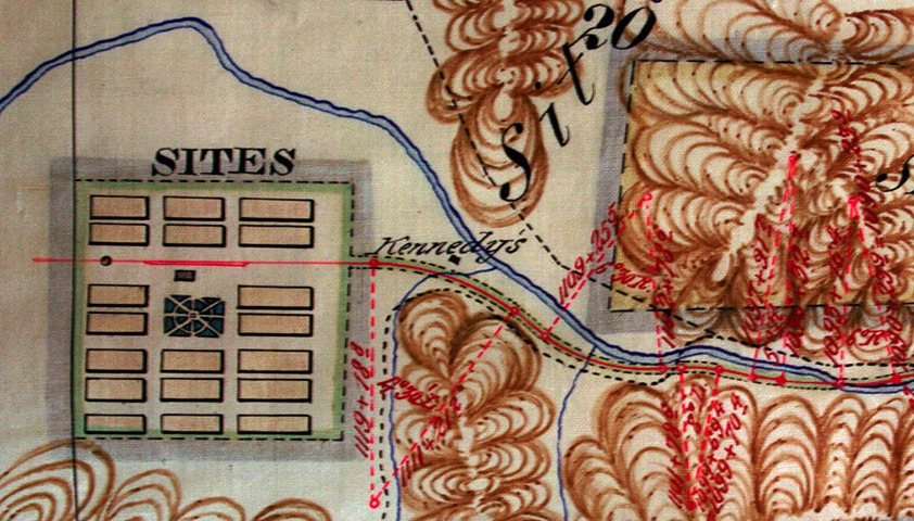 Hand drawn map of the route from the California State Archives.